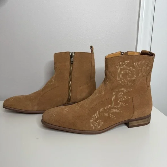 Dingo Men’s Tan Brooks Embroidered Round Toe Zip Up Boots Ankle - 10.5 - Picture 4 of 12